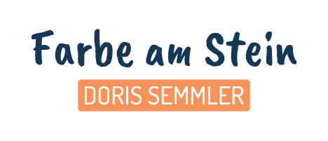 Business card front side showing the Logo; "Farbe am Stein" in a brush-script on top and "Doris Semmler" in all caps in a sans-serif on the bottom