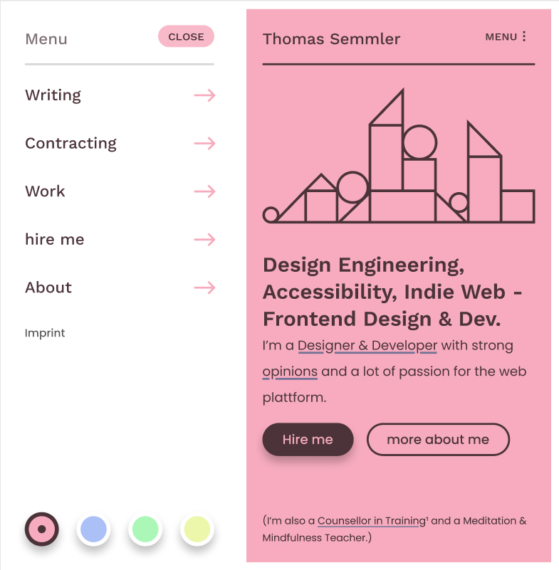 Screenshot of the first draft of the mobile first helloyes.com design, showing the shape-composition illustration